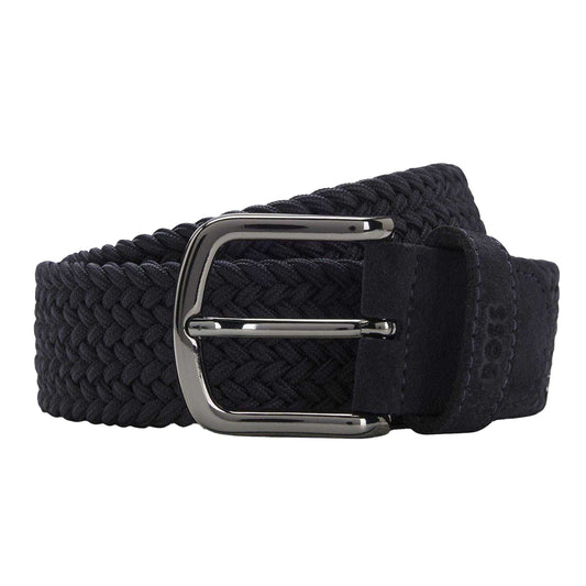 Dark Blue - Front - Boss Braided Leather Casual Belt