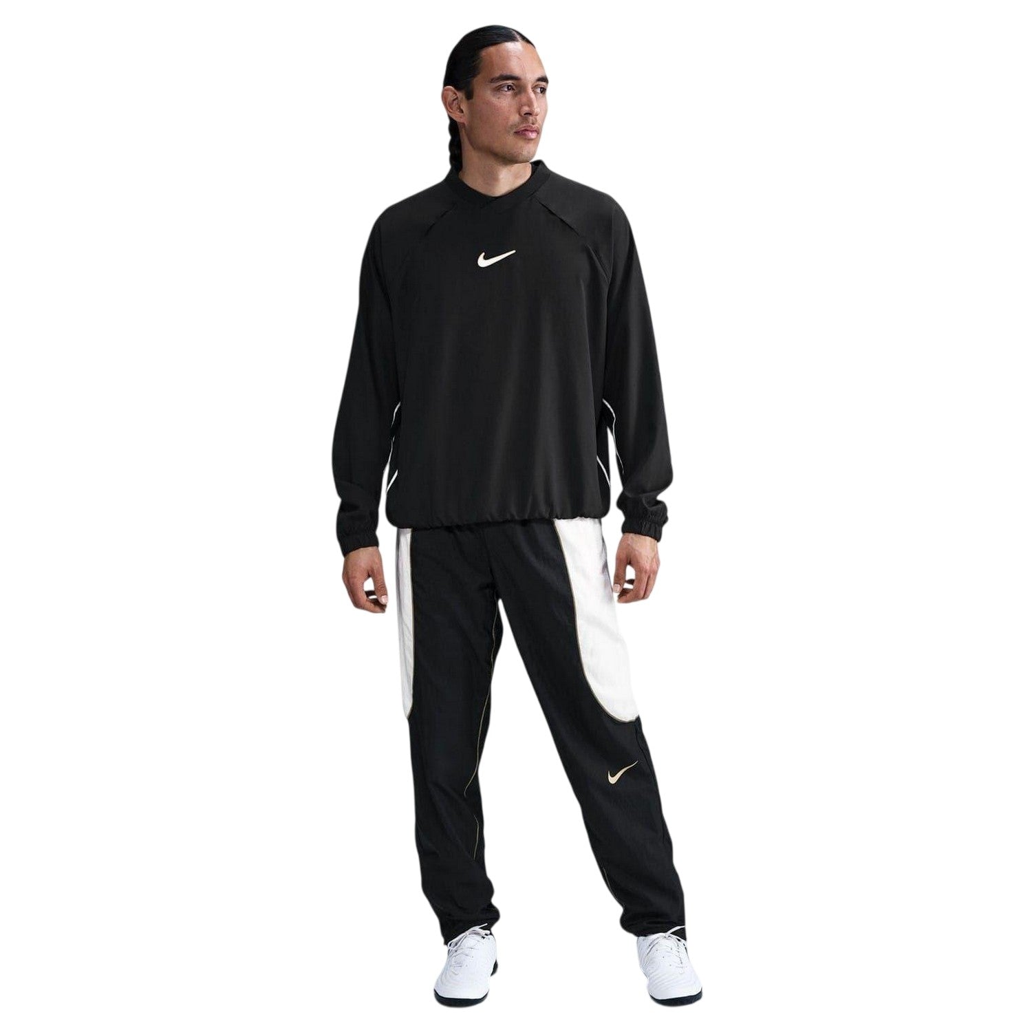 Black-White - Side - Nike Mens Swoosh Oversized Logo Lightweight Relaxed Fit Sweatshirt