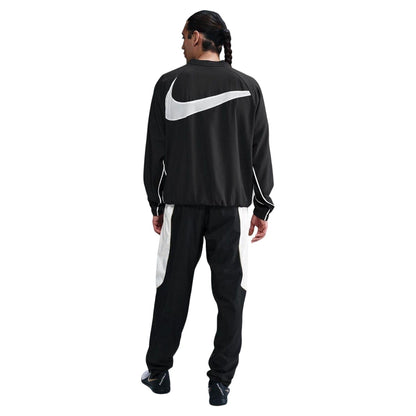 Black-White - Lifestyle - Nike Mens Swoosh Oversized Logo Lightweight Relaxed Fit Sweatshirt