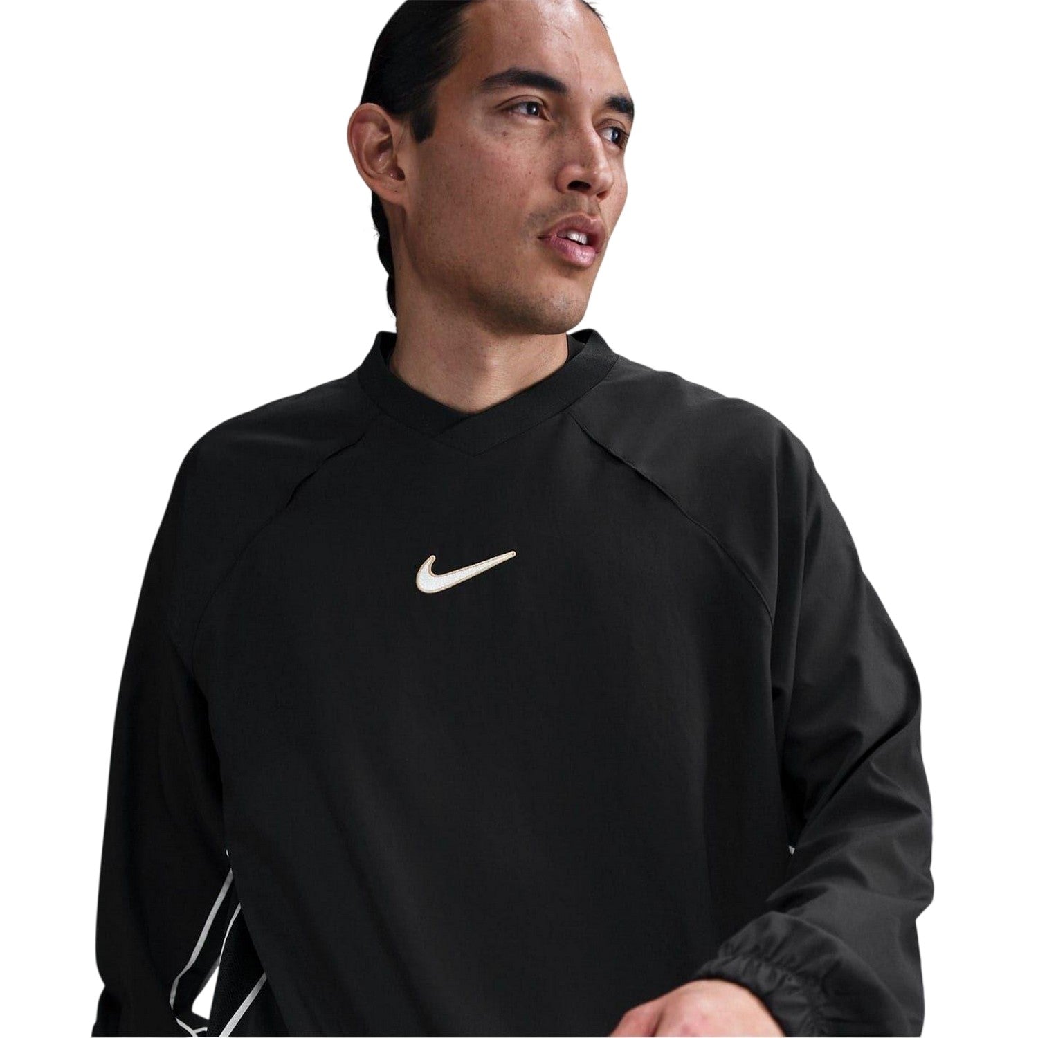 Black-White - Front - Nike Mens Swoosh Oversized Logo Lightweight Relaxed Fit Sweatshirt