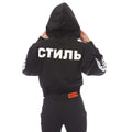 Black - Back - Heron Preston Womens-Ladies Flaming Skull Crop Hoodie
