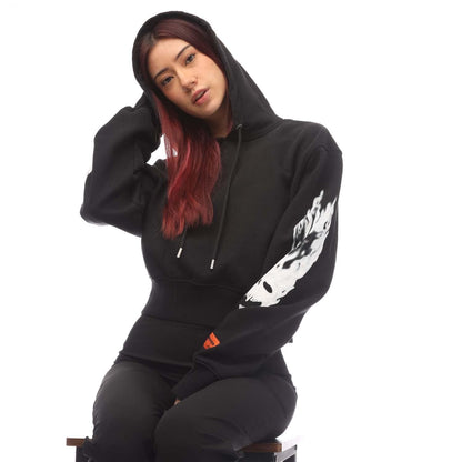 Black - Lifestyle - Heron Preston Womens-Ladies Flaming Skull Crop Hoodie