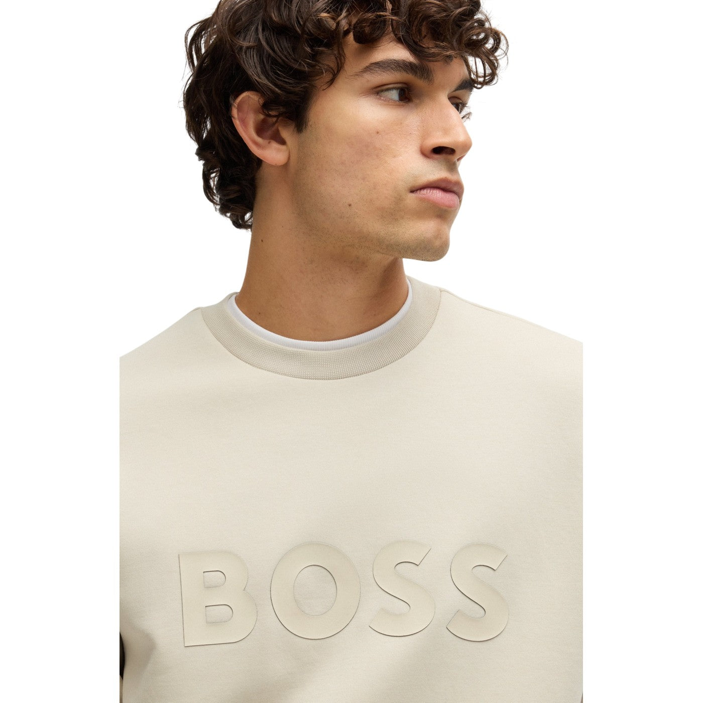 Light Beige - Side - Boss Mens Crew Neck Regular Sweatshirt