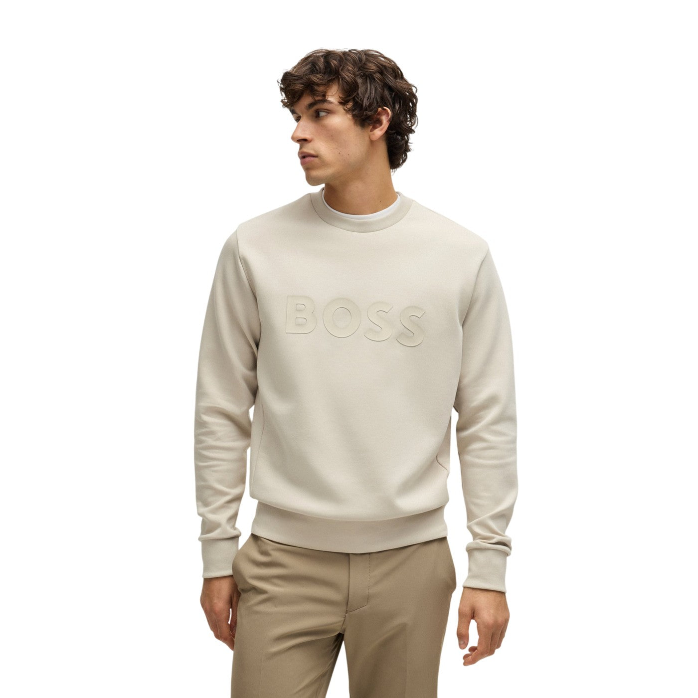 Light Beige - Lifestyle - Boss Mens Crew Neck Regular Sweatshirt