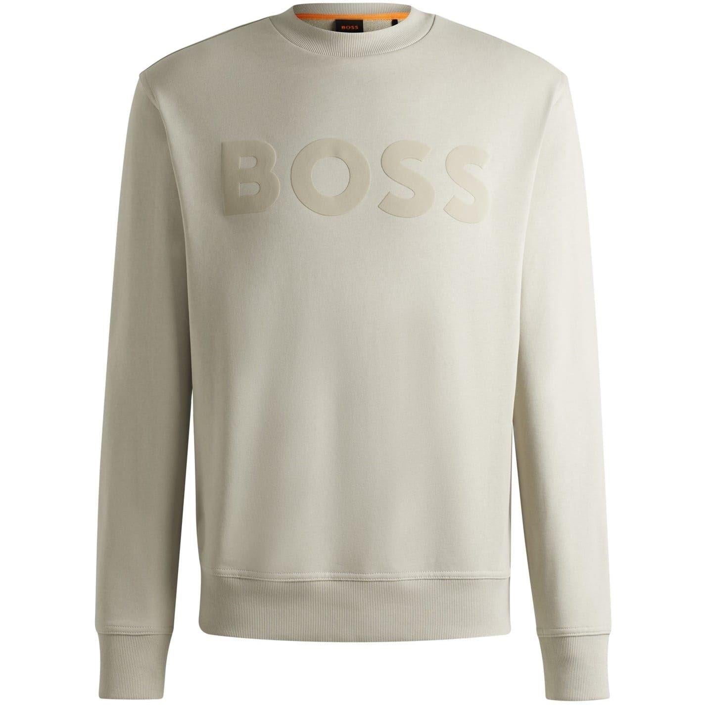 Light Beige - Front - Boss Mens Crew Neck Regular Sweatshirt