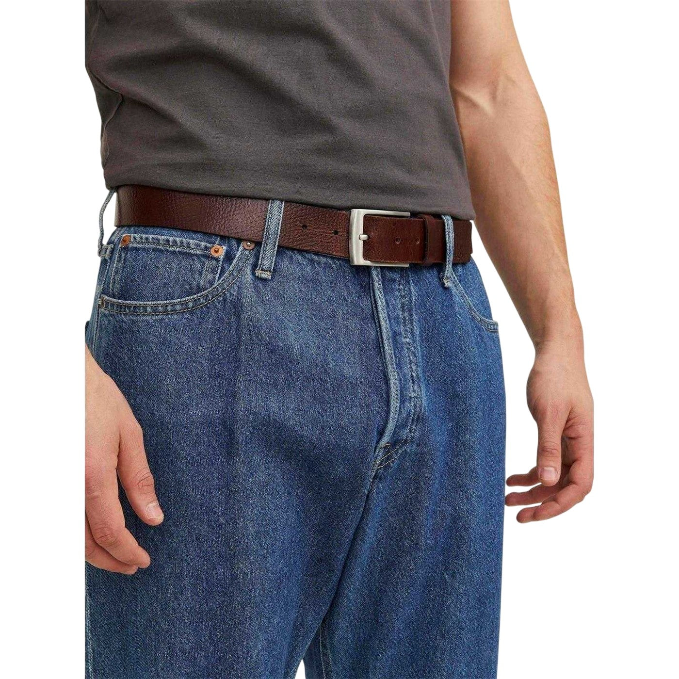 Brown Stone - Lifestyle - Jack And Jones Mens Leather Metal Buckle Belt