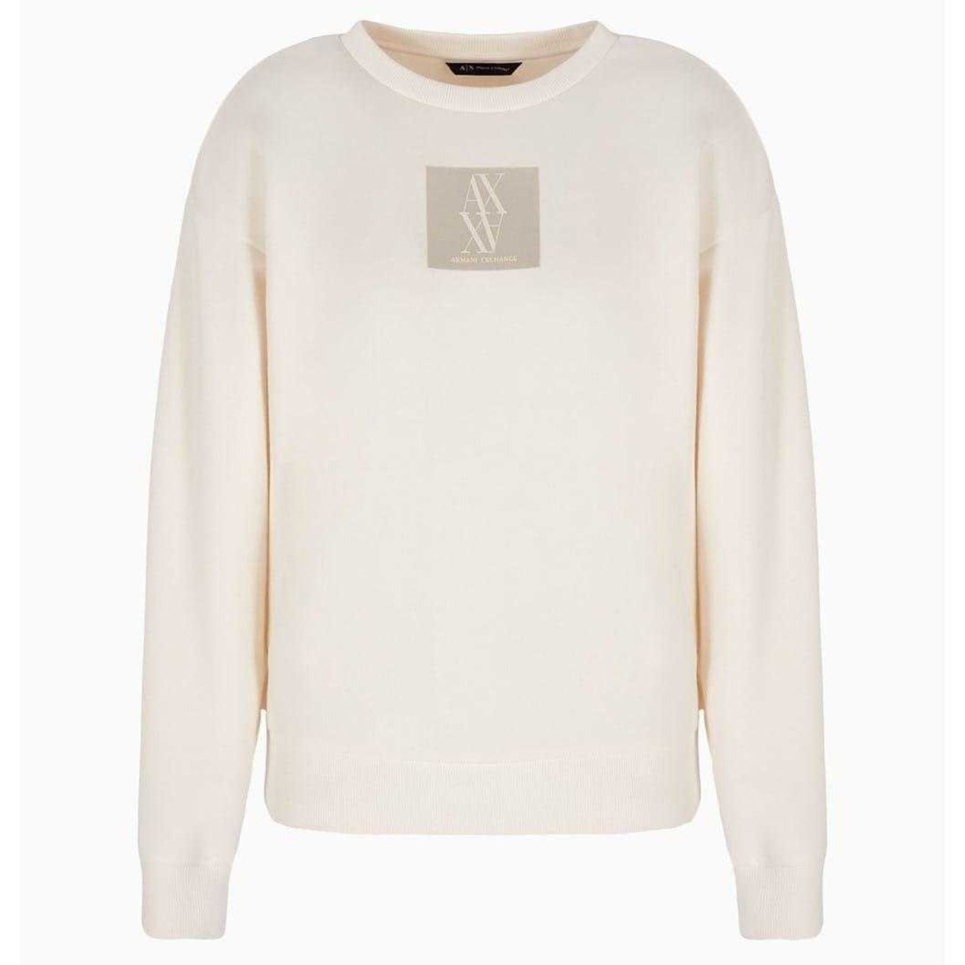 Light Beige - Front - Armani Exchange Womens-Ladies Crew Neck Regular Sweatshirt