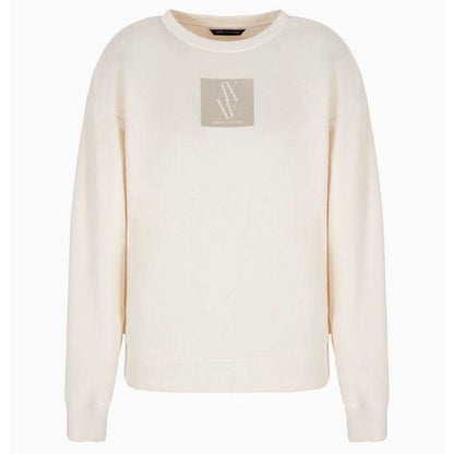 Light Beige - Front - Armani Exchange Womens-Ladies Crew Neck Regular Sweatshirt