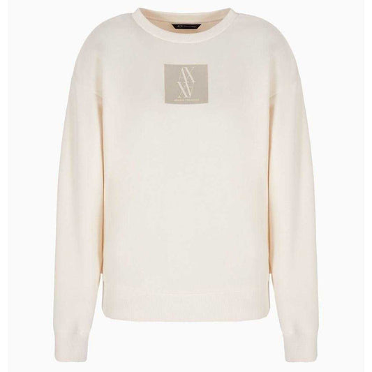 Light Beige - Front - Armani Exchange Womens-Ladies Crew Neck Regular Sweatshirt