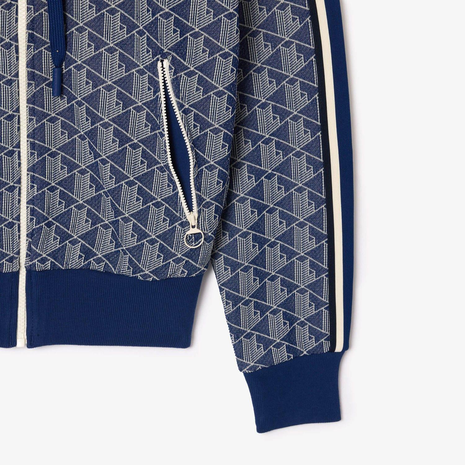 Navy - Back - Lacoste Womens-Ladies Jacquard Monogram Full Zip Hoodie