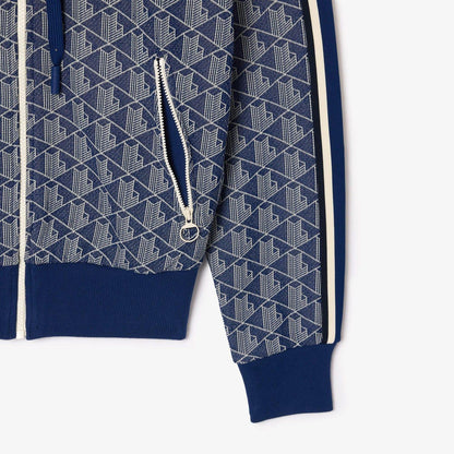 Navy - Back - Lacoste Womens-Ladies Jacquard Monogram Full Zip Hoodie