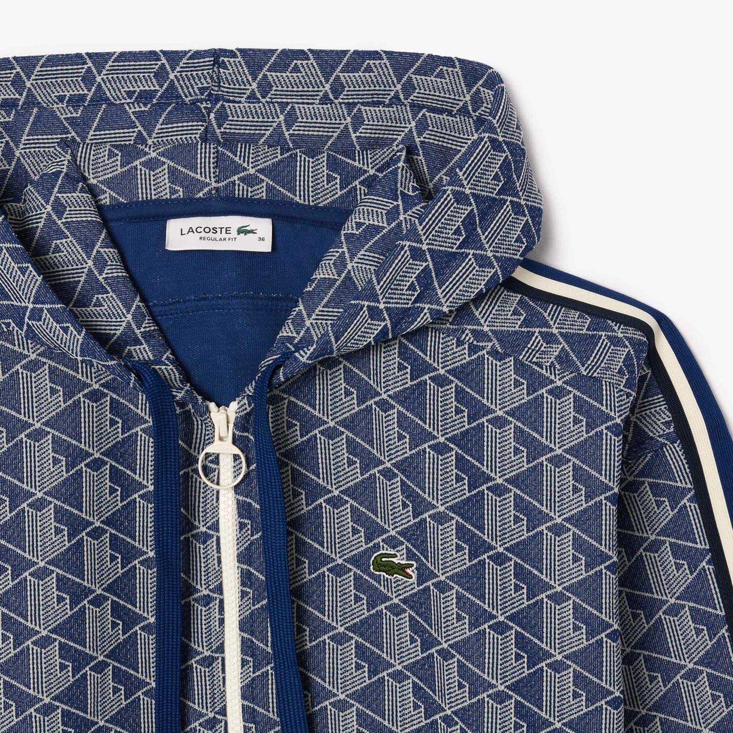 Navy - Side - Lacoste Womens-Ladies Jacquard Monogram Full Zip Hoodie