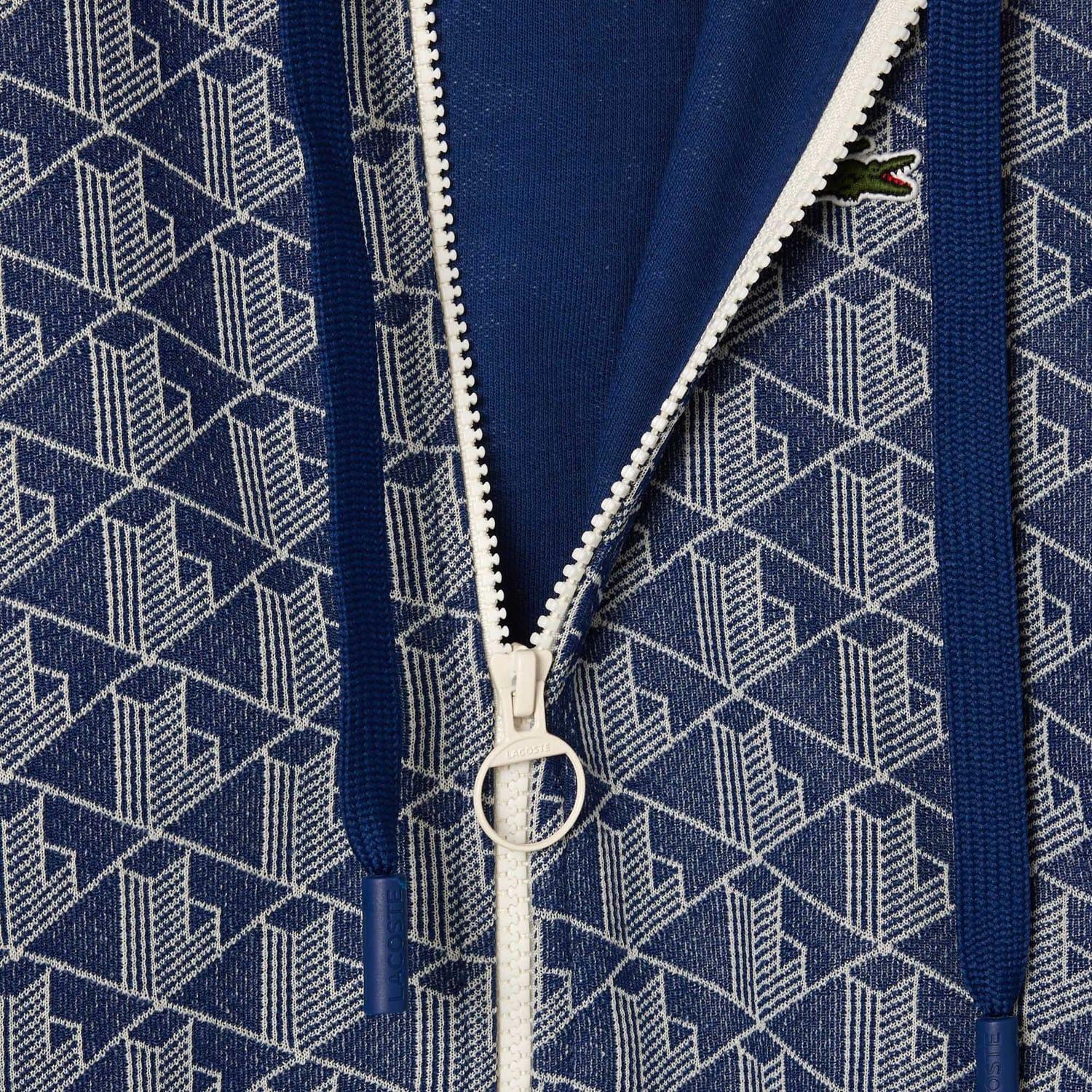 Navy - Lifestyle - Lacoste Womens-Ladies Jacquard Monogram Full Zip Hoodie