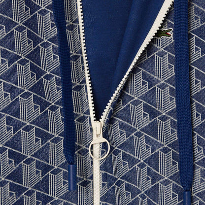 Navy - Lifestyle - Lacoste Womens-Ladies Jacquard Monogram Full Zip Hoodie