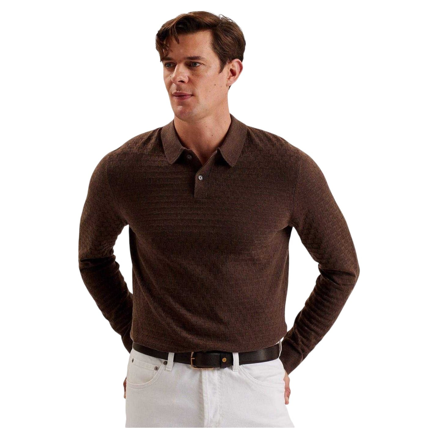 Brown - Side - Ted Baker Mens Caviar Leather Belt
