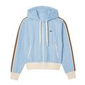 Light Blue-White - Front - Lacoste Womens-Ladies Jacquard Monogram Full Zip Hoodie
