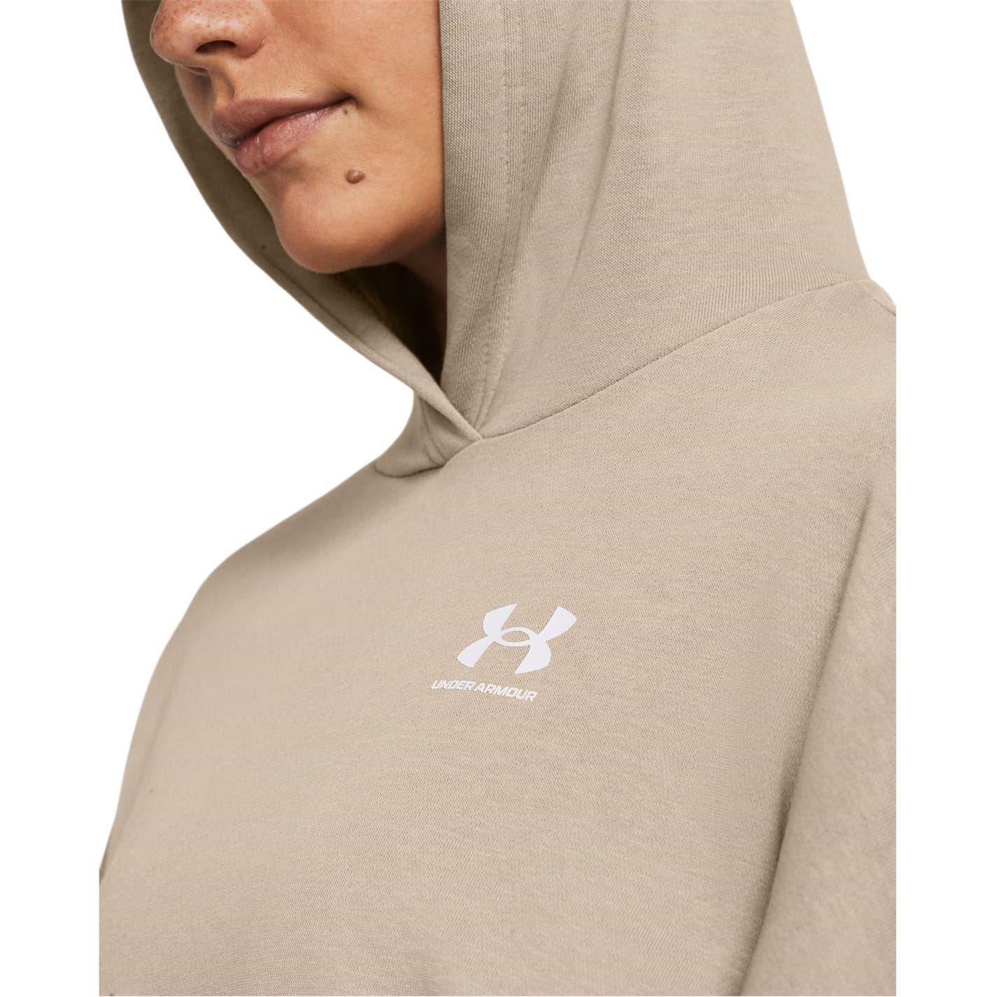 Brown - Side - Under Armour Womens-Ladies Rival Terry Performance Oversized Hoodie