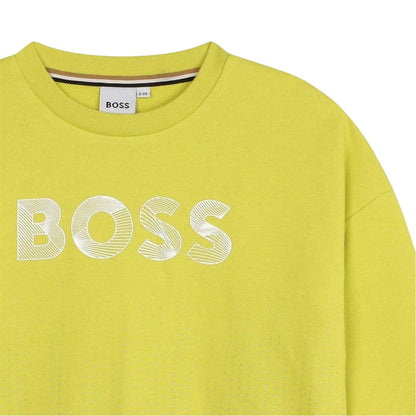 Lime - Side - Boss Childrens-Kids Logo Crew Neck Relaxed Fit Sweatshirt