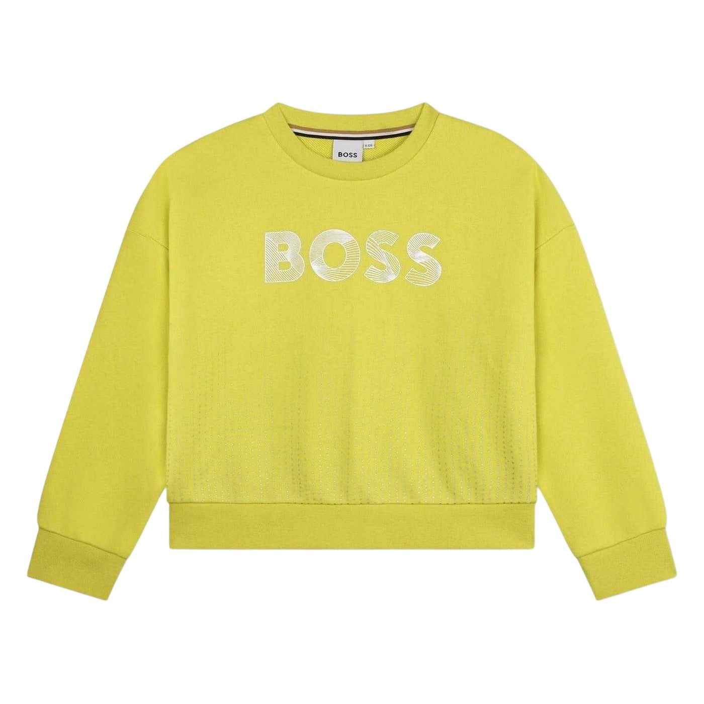 Lime - Front - Boss Childrens-Kids Logo Crew Neck Relaxed Fit Sweatshirt