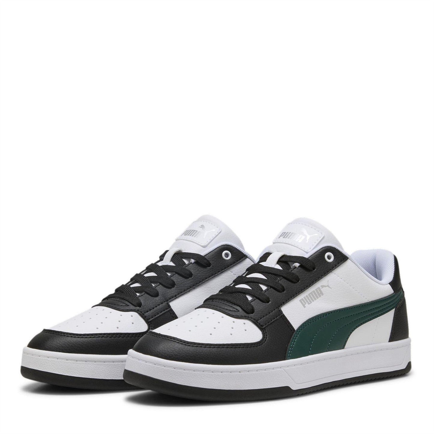 White-Green-Black - Front - Puma Mens Caven 2.0 Logo Trainers