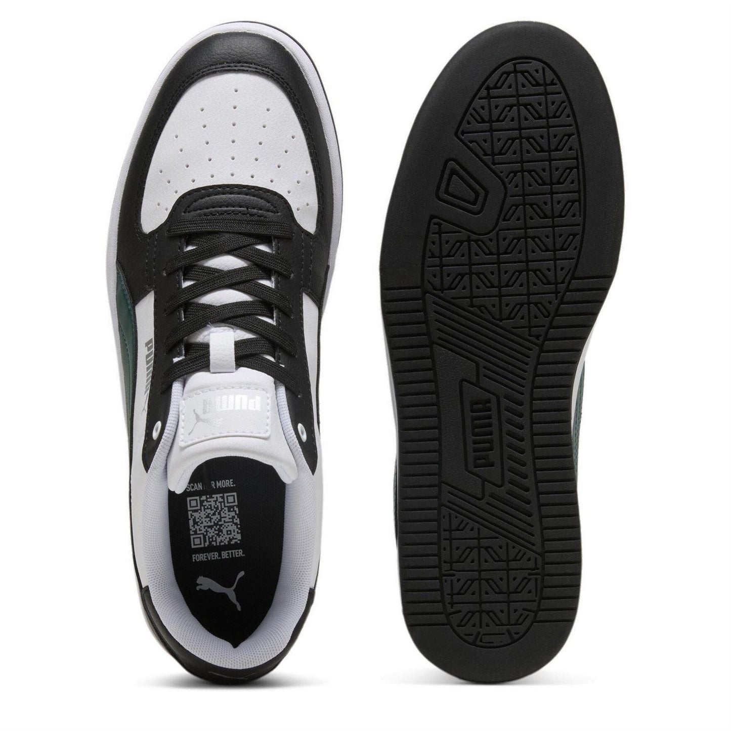 White-Green-Black - Side - Puma Mens Caven 2.0 Logo Trainers