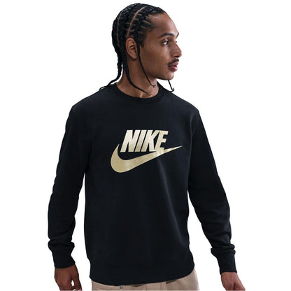 Black-Gold - Front - Nike Mens Sportswear Club Jersey Regular Long-Sleeved Sweatshirt
