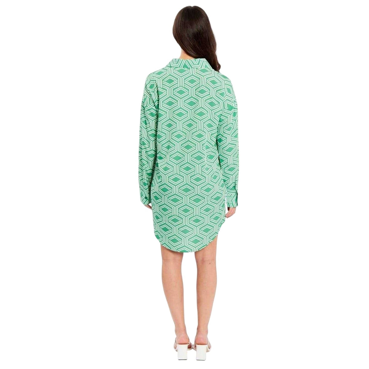 Green - Back - Influence Womens-Ladies Geometric Long-Sleeved Dress