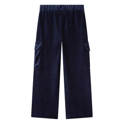 Navy - Back - Billieblush Girls Velour Wide Leg Cargo Trousers