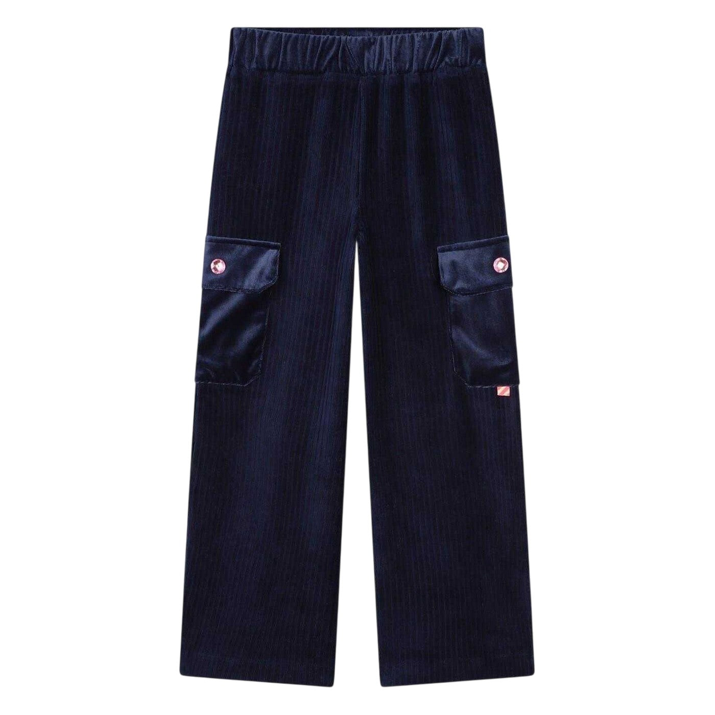 Navy - Front - Billieblush Girls Velour Wide Leg Cargo Trousers