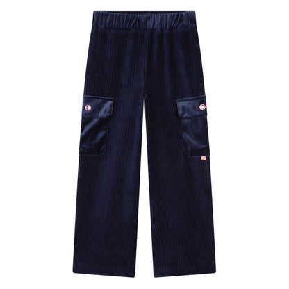 Navy - Front - Billieblush Girls Velour Wide Leg Cargo Trousers