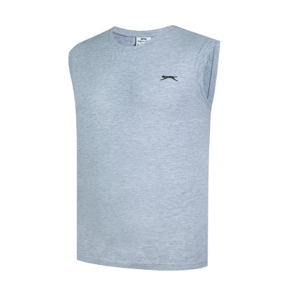 Grey Marl - Side - Slazenger Mens Cotton Sleeveless Vest Top