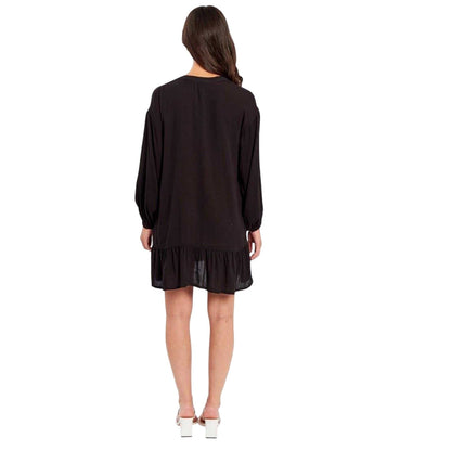 Black - Back - Influence Womens-Ladies V Neck Long-Sleeved Mini Dress
