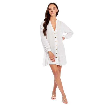 White - Front - Influence Womens-Ladies V Neck Long-Sleeved Mini Dress