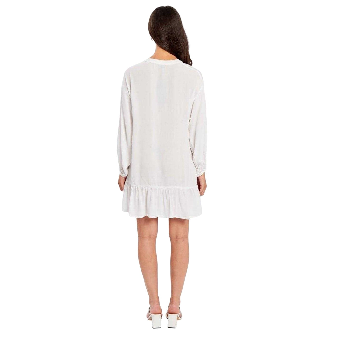 White - Back - Influence Womens-Ladies V Neck Long-Sleeved Mini Dress