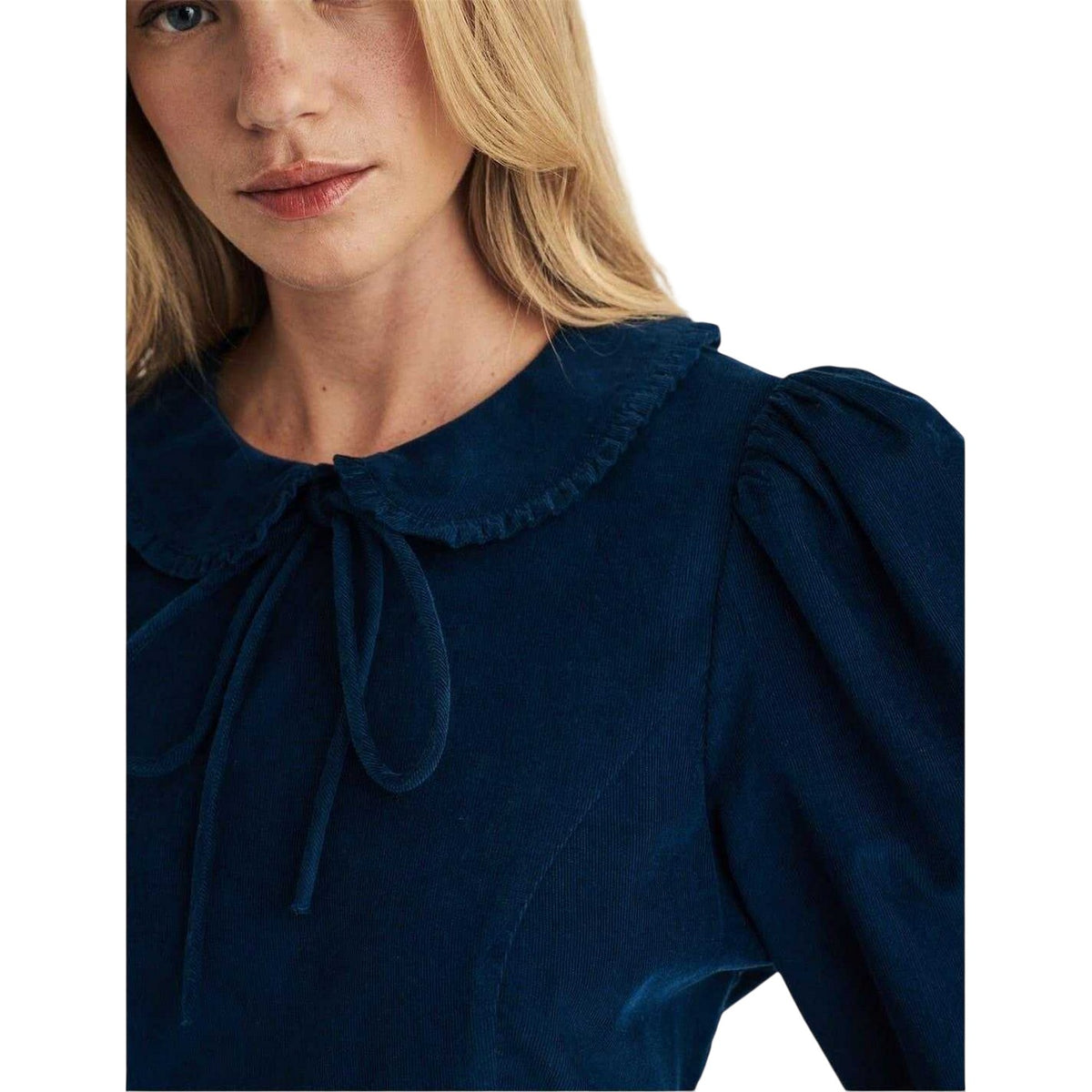Blue - Side - Nobody's Child Womens-Ladies Linden Corduroy Puff Sleeve Mini Dress