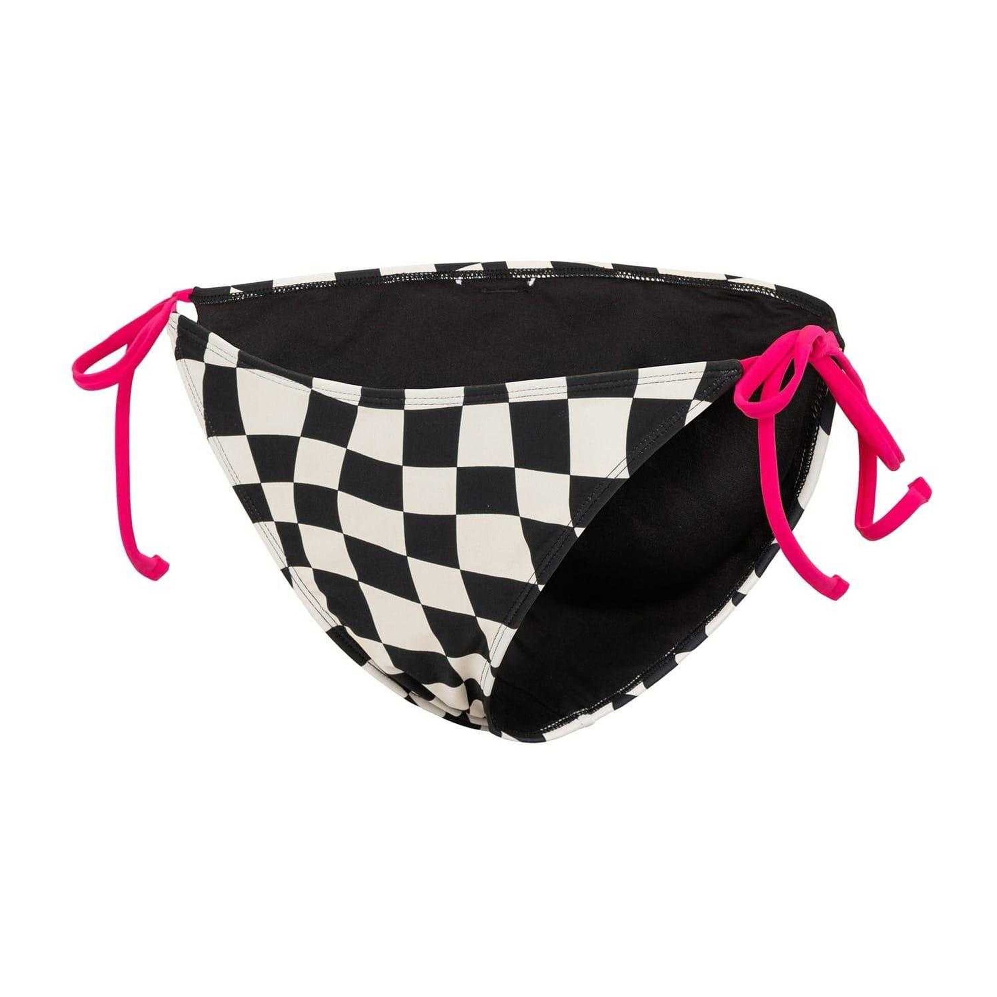 Black-White - Side - SoulCal Womens-Ladies Checkerboard Side Tie Bikini Bottoms