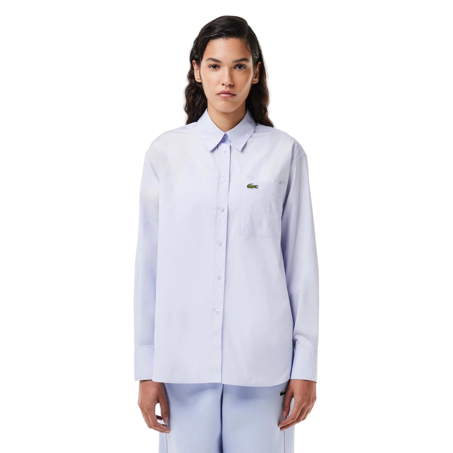 Light Blue - Side - Lacoste Womens-Ladies Logo Cotton Long-Sleeved Shirt