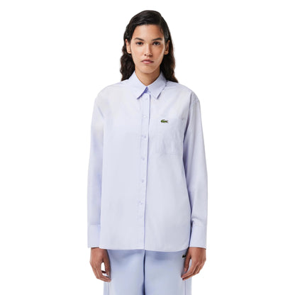 Light Blue - Side - Lacoste Womens-Ladies Logo Cotton Long-Sleeved Shirt