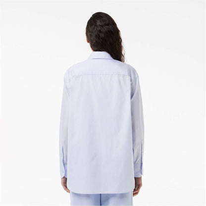 Light Blue - Pack Shot - Lacoste Womens-Ladies Logo Cotton Long-Sleeved Shirt