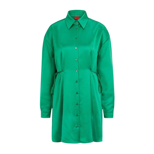 Green - Front - Hugo Womens-Ladies Keleste Satin Mini Shirt Dress