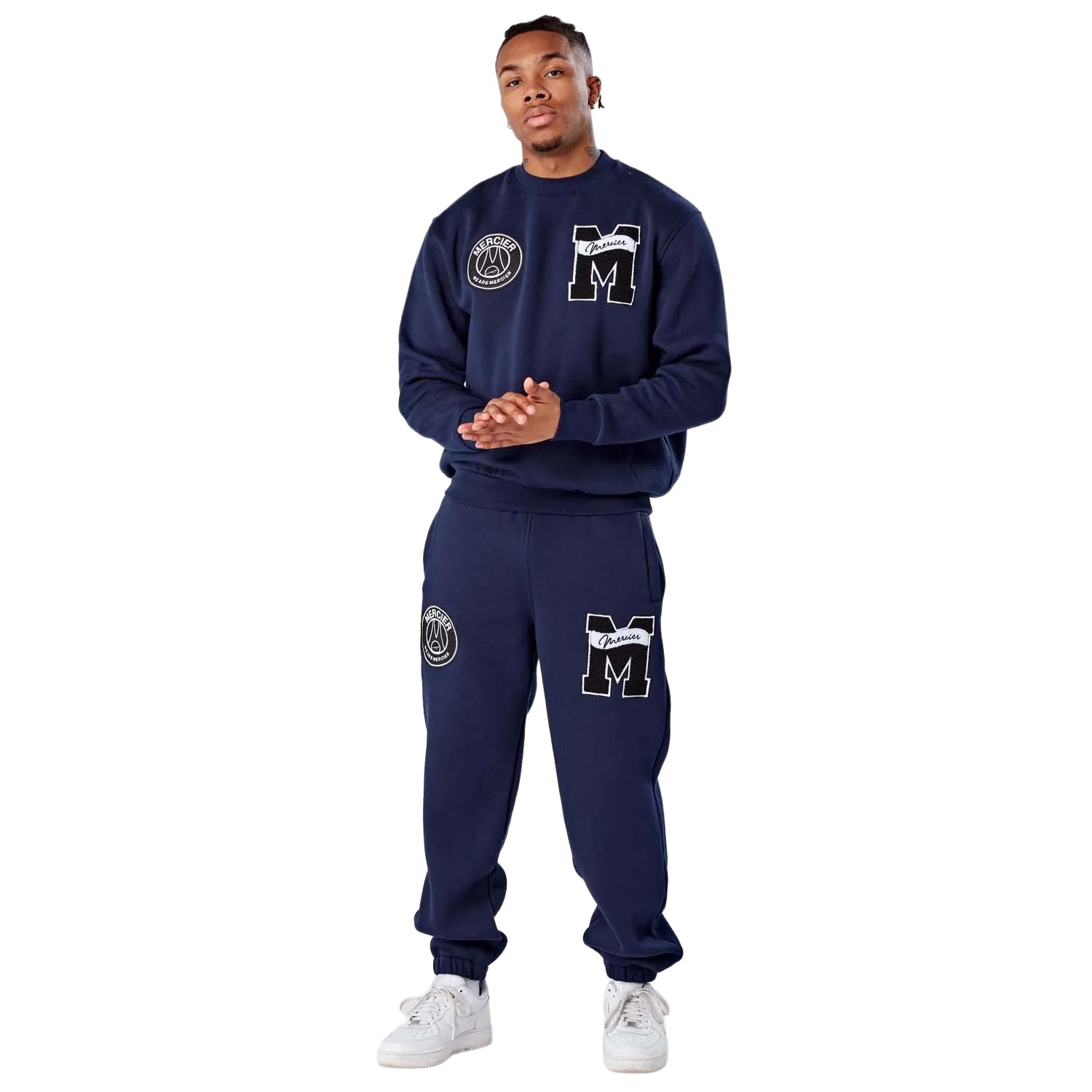 Navy - Side - Mercier Mens Academy Jogging Bottoms