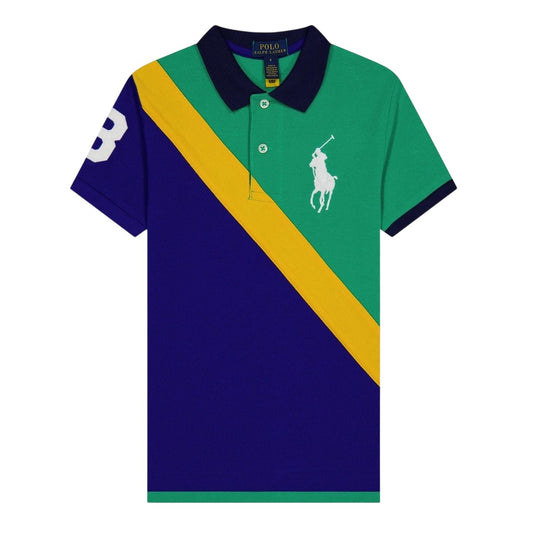 Green - Front - Ralph Lauren Childrens-Kids Colour Block Regular Athletic Rugby Shirt