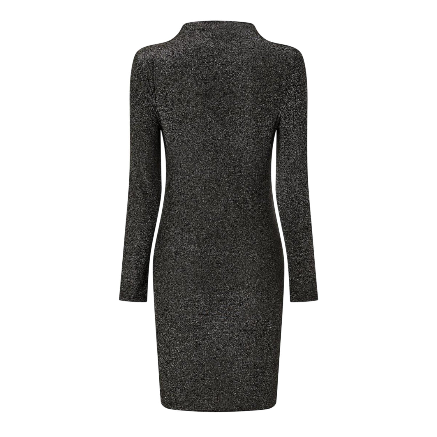 Black - Back - Pieces Womens-Ladies Glitter Knitted High Collar Bodycon Dress