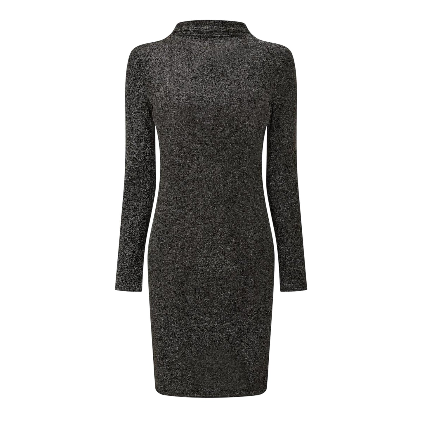 Black - Front - Pieces Womens-Ladies Glitter Knitted High Collar Bodycon Dress