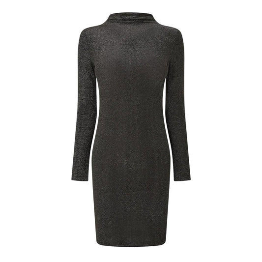 Black - Front - Pieces Womens-Ladies Glitter Knitted High Collar Bodycon Dress