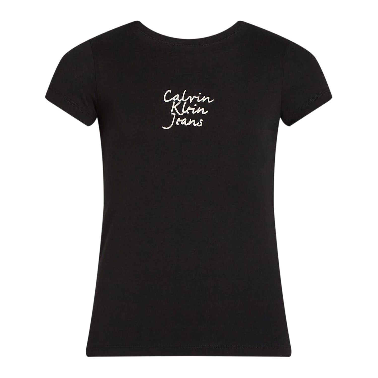 Black - Front - Calvin Klein Childrens-Kids Lettering Slim Short-Sleeved T-Shirt