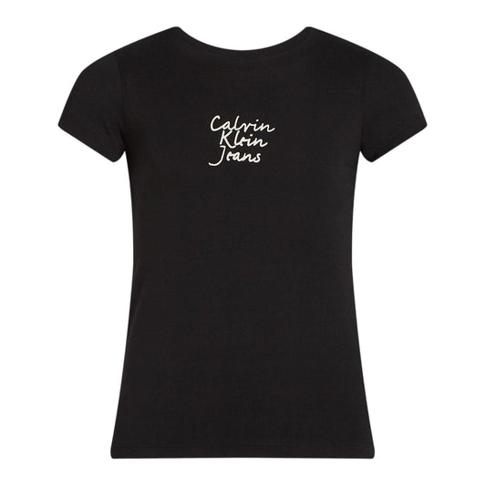 Black - Front - Calvin Klein Childrens-Kids Lettering Slim Short-Sleeved T-Shirt