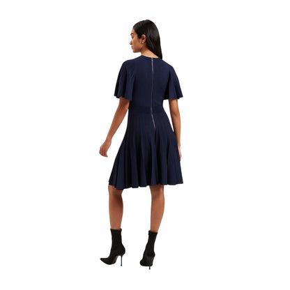 Navy - Back - Ted Baker Womens-Ladies Knitted Crew Neck Flutter Skater Dress