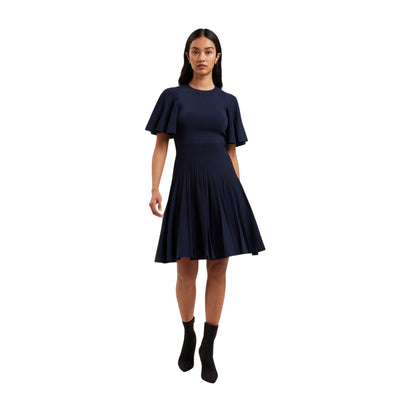 Navy - Side - Ted Baker Womens-Ladies Knitted Crew Neck Flutter Skater Dress