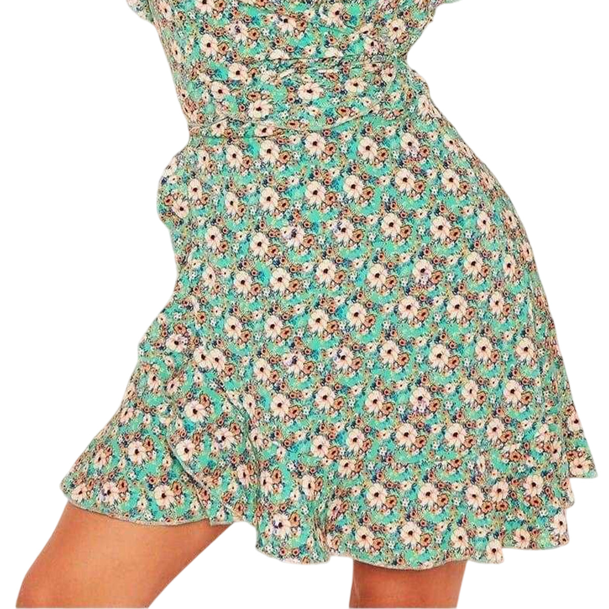 Sage - Back - Missy Empire Womens-Ladies Floral Frill Wrap Dress